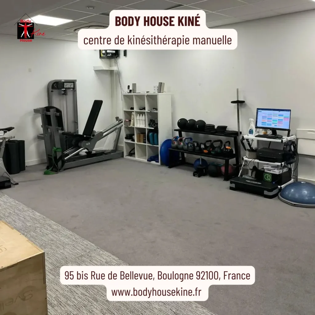 Plateau technique du cabinet BHK rue de Bellevue à Boulogne-Billancourt, équipé pour la réathlétisation et le renforcement musculaire
