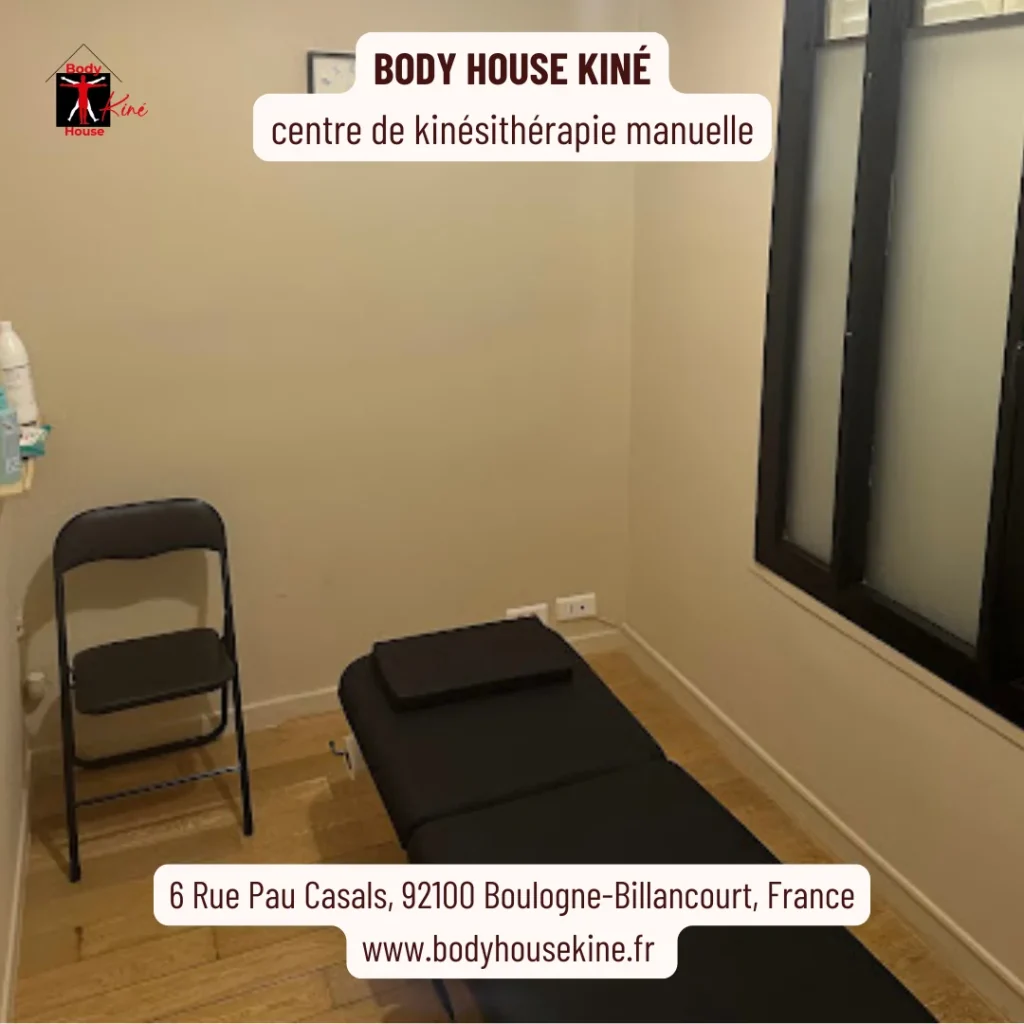Seconde salle de soin du cabinet BHK rue Pau Casals à Boulogne-Billancourt, dédiée à la thérapie manuelle