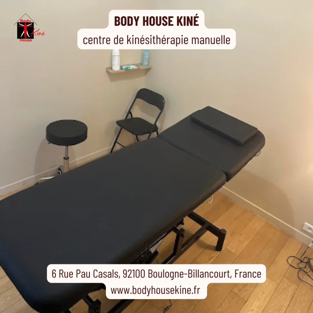 Table de kinésithérapie du cabinet BHK rue Pau Casals, lumière naturelle et espace épuré