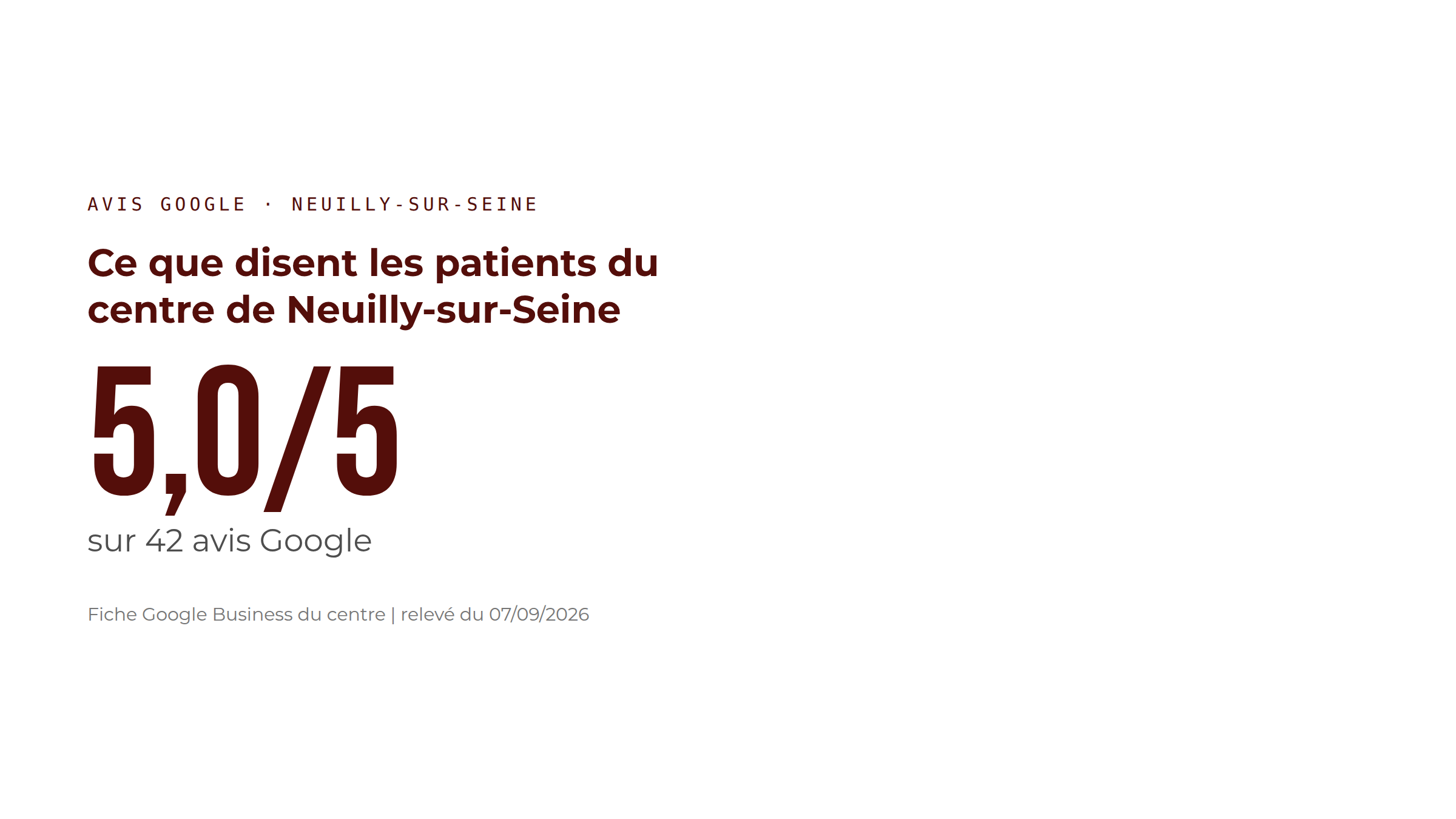 Note Google du centre de Neuilly-sur-Seine : 5,0/5 sur 42 avis Google